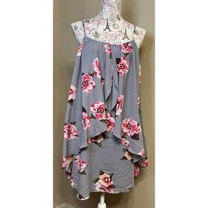Sleeveless Cross Knot High Low Top Floral Print Mini Dress